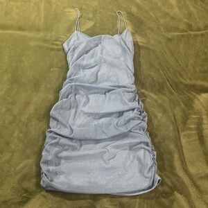 Light Blue Sparkly Glitter Ruched Mini Dress